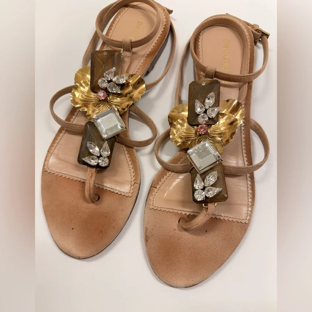 $990 DSQUARED2‎ Women's Vernice Embellished Strappy Suede Sandals Nude 38 /8